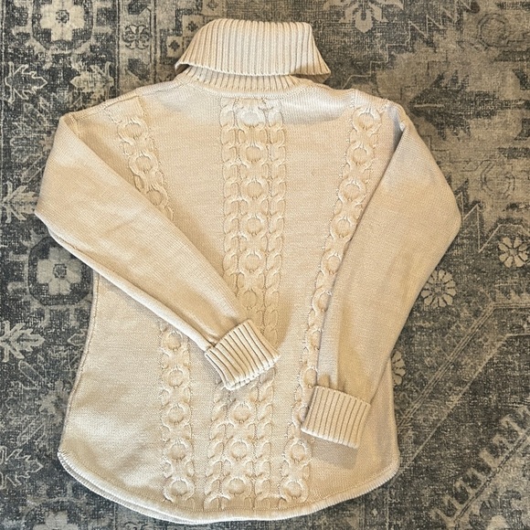 L.L. Bean Cream Cable Knit Turtleneck Sweater - Picture 3 of 3